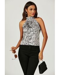 FS Collection - Satin Snake Print Halter Neck Tie Back Top - Lyst