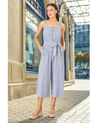 Yumi' - Cotton Stripe Button Through Jumpsuit - Lyst
