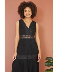 Yumi' - Lace Trim Cotton Midi Sun Dress - Lyst