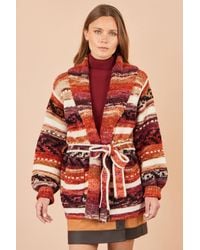 Yumi' - Stripe Fairisle Soft Wrap Cardigan - Lyst