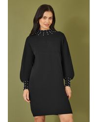 Yumi' - Pearl Detail Knitted Relaxed Jumper Dress - Lyst