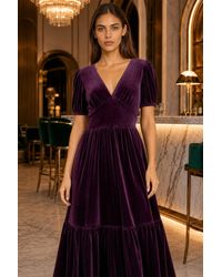 Yumi' - Velvet Midi Dress - Lyst