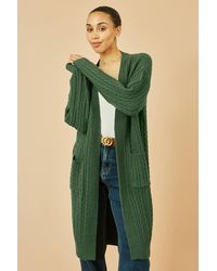 Yumi' - Cable Knit Edge To Edge Long Cardigan With Pockets - Lyst