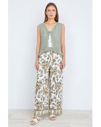 Yumi' - Bird Print Viscose Wide Leg Trousers - Lyst
