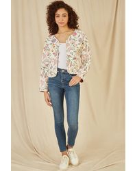 Yumi' - Floral Print Reversible Cotton Cropped Quilted Jacket - Lyst