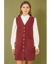 Yumi' - Cord Button Through Pinafore Dress With Pockets - Lyst