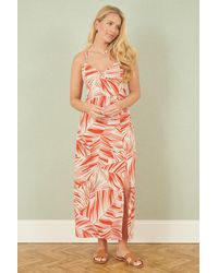 Yumi' - Leaf Print Maxi Dress With Cross Back - Lyst