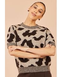 Yumi' - Leopard Intarsia Short Sleeve Jumper - Lyst