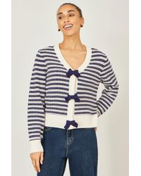 Yumi' - Multicolour Block Stripe Tie Front Cardigan - Lyst