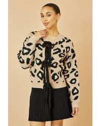 Yumi' - Animal Print Intarsia Tie Front Cardigan - Lyst