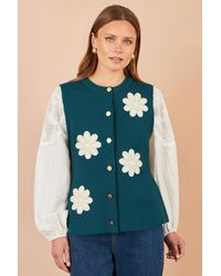 Yumi' - Flower Applique Knit Waistcoat - Lyst