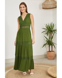 Yumi' - Lace Trim Cotton Midi Sun Dress - Lyst