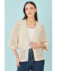 Yumi' - Ivory Crochet Edge To Edge 3/4 Sleeve Cardigan - Lyst