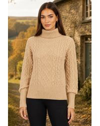 Yumi' - Cable Knit Roll Neck Jumper - Lyst