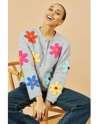Yumi' - Knitted Flower Applique Cardigan - Lyst