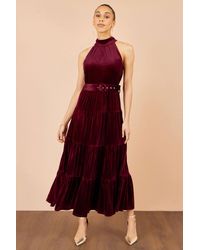 Yumi' - Velvet Halter Maxi Dress With Belt - Lyst