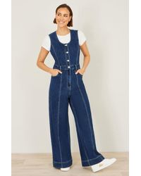 Yumi' - Denim Stretch Fitted Jumpsuit - Lyst