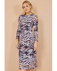 Yumi' - Multicolour Abstract Stripe Ruched Bodycon Midi Dress - Lyst
