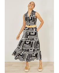 Yumi' - Viscose Geo Print Midi Shirt Dress With Matching Belt - Lyst