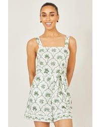 Yumi' - Palm Print Cotton Playsuit - Lyst