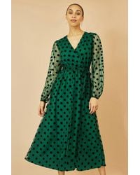 Yumi' - Spot Mesh Wrap Midi Skater Dress - Lyst