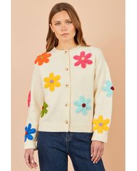 Yumi' - Knitted Flower Applique Cardigan - Lyst