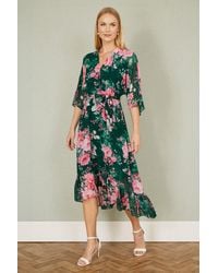 Yumi' - Dark Kimono Sleeves Midi Dip Hem Wrap Midi Dress - Lyst