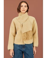 Yumi' - Eyelash Knit Jacket With Scarf - Lyst