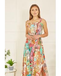 Yumi' - Multicolour Patchwork Split Hem Maxi Dress With Tie Straps - Lyst