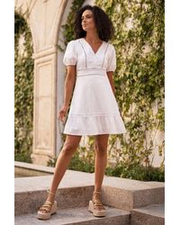 Yumi' - Lace Trim V Neck Dress - Lyst