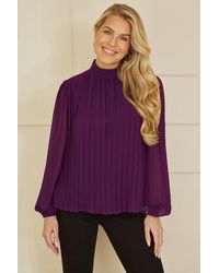 Yumi' - Pleated Long Sleeve Top With High Neck - Lyst