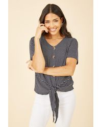 Yumi' - Striped Jersey Button Detail Top - Lyst