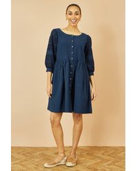 Yumi' - Cotton Tunic With Broderie Anglaise Puff Sleeves - Lyst