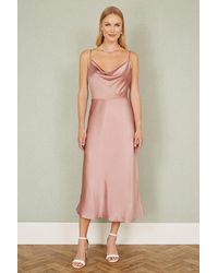 Yumi' - Rose Satin Cowl Neck Midi Slip Dress - Lyst