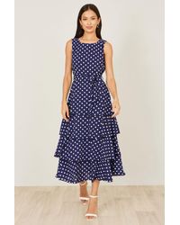 Yumi' - Spot Tiered Midi Dress - Lyst