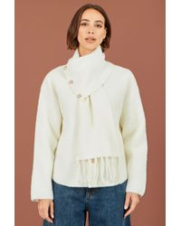 Yumi' - Eyelash Knit Jacket With Scarf - Lyst