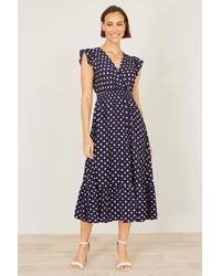 Yumi' - Spot Ruched Waist Midi Dress - Lyst