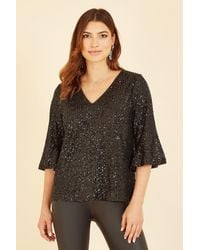 Yumi' - Sequin Top With Fluted Sleeve - Lyst