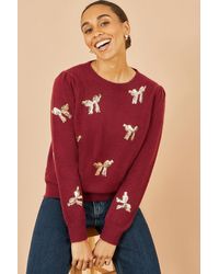 Yumi' - Sequin All Over Applique Bow Knitted Jumper - Lyst