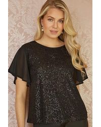 Yumi' - Sequin Top With Sheer Sleeves - Lyst