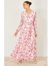 Yumi' - Orchid Floral Pleated Wrap Maxi Dress - Lyst