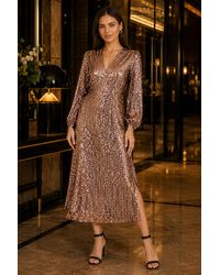 Yumi' - Sequin Long Sleeve Midi Dress - Lyst