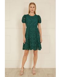 Yumi' - Lace Skater Dress With Puff Sleeves - Lyst