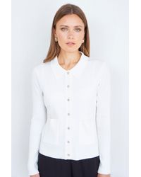 Yumi' - Ribbed Collar Button Up Cardigan - Lyst