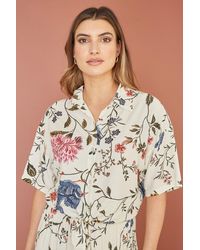Yumi' - Viscose Bird And Floral Print Tie Front Shirt - Lyst