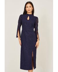 Yumi' - Lace Fitted Midi Dress With Flute Sleeves - Lyst
