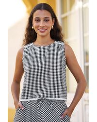 Yumi' - Gingham Cotton Top With Lace Trims - Lyst