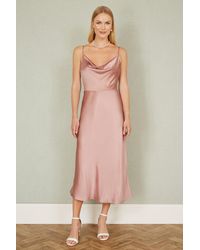 Yumi' - Rose Satin Cowl Neck Midi Slip Dress - Lyst