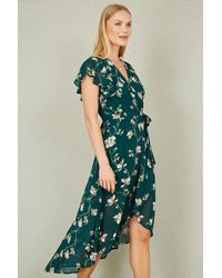 Yumi' - Floral Wrap Midi Dress With Frill Hem - Lyst