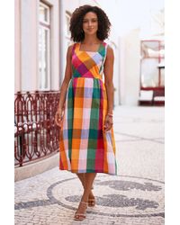 Yumi' - Multicolour Seersucker Cotton Midi Sun Dress - Lyst